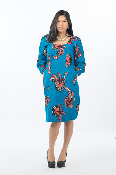 Turquoise Blue peach Long sleeve dress Ankaralabels