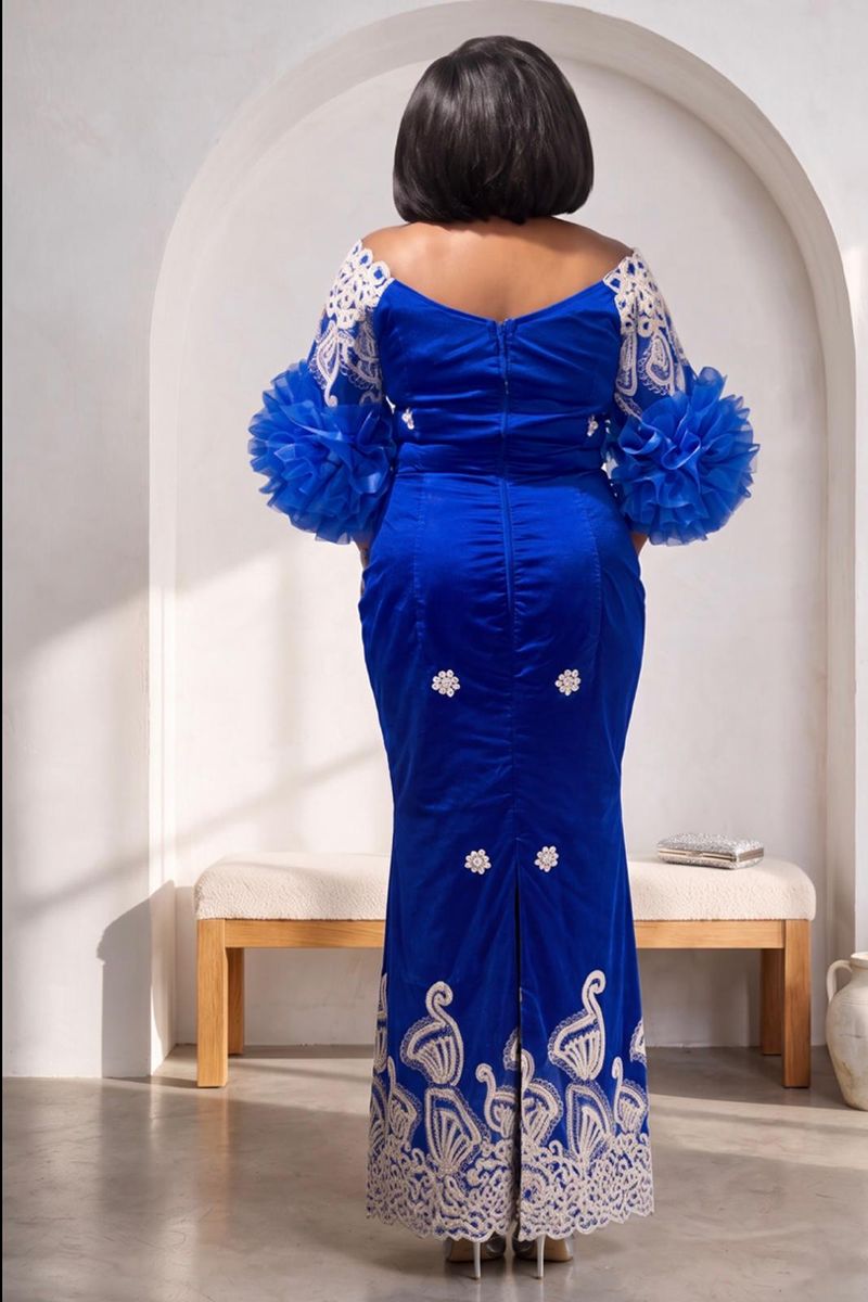 Sapphire Blue Floral Gown