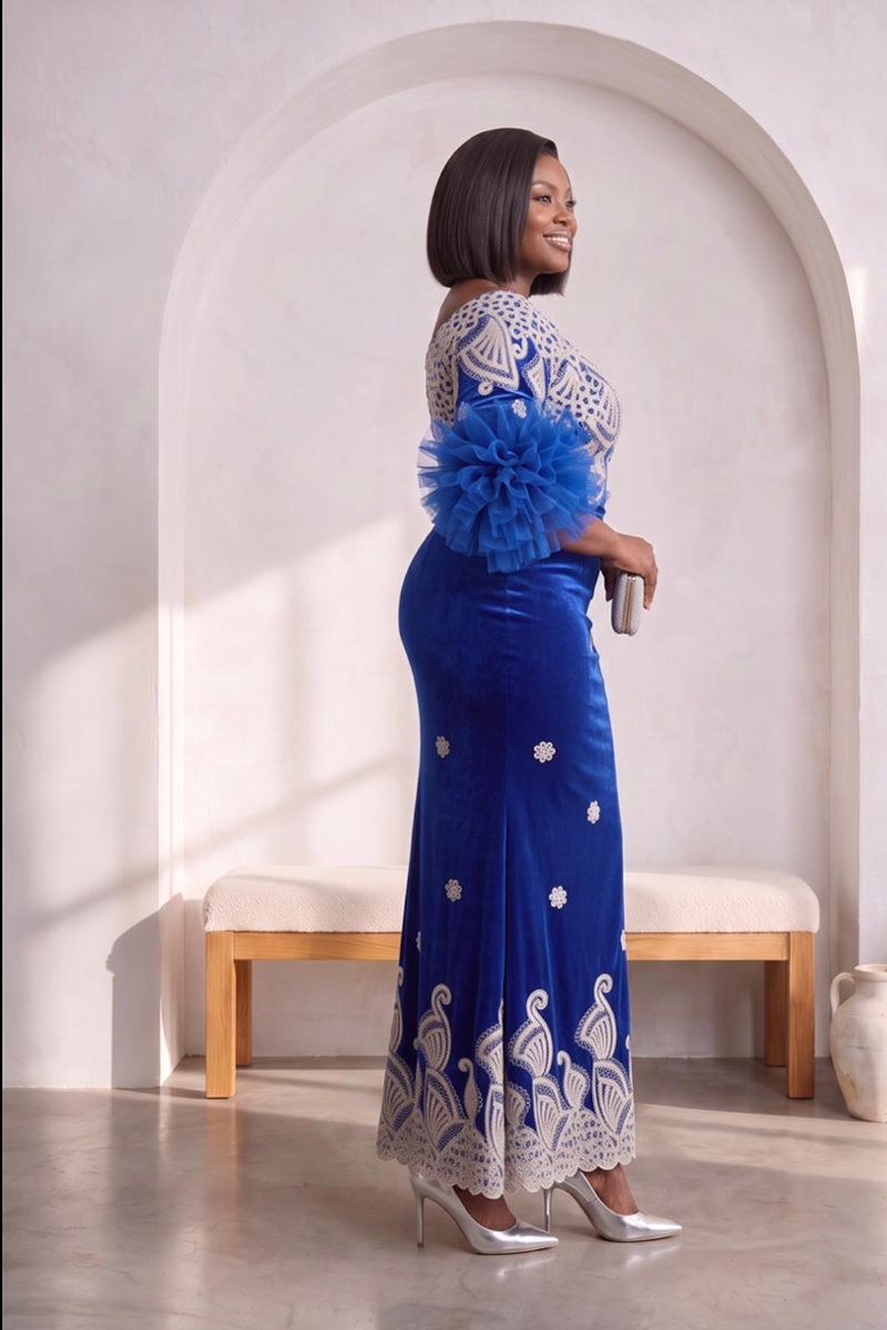 Sapphire Blue Floral Gown