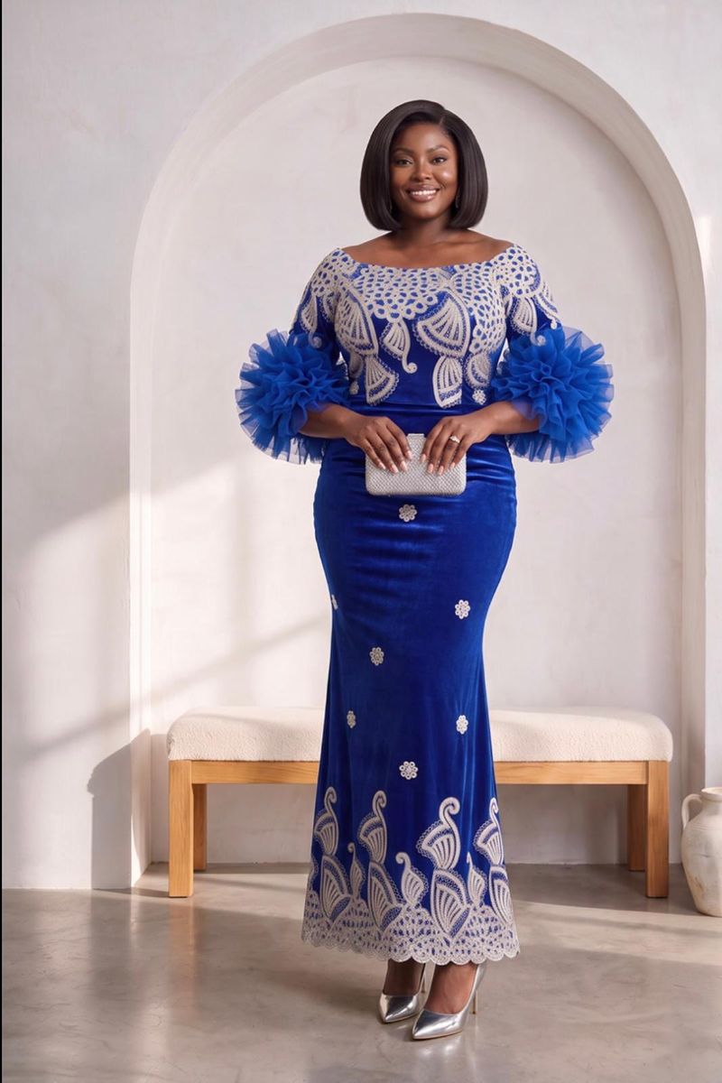 Sapphire Blue Floral Gown
