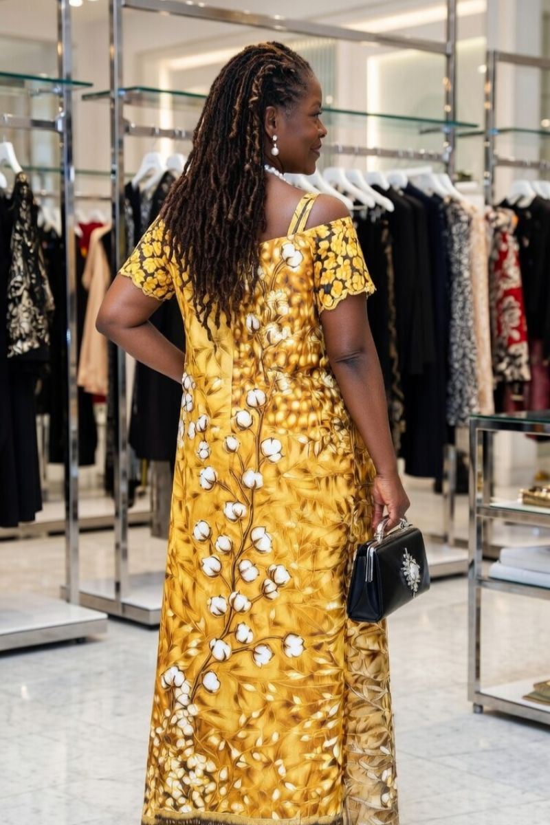 A Cold shoulder gold lace maxi dress