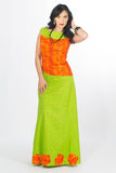 Lemon Green and Orange A-line Sleeveless Dress