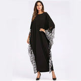 Black Cotton  and Lycra Embroided Abaya