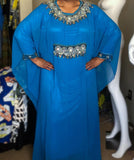 Blue Chiffon Dress with Multi Color Stone Embellished