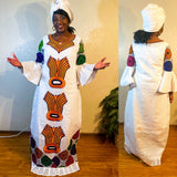 White Lace with Ankara  Embroidery Caftan  with Scarf