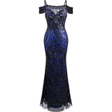 Cold Shoulder Black Sequined Dress with Blue Slip