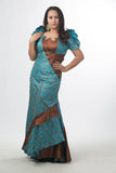 Turquoise Blue  damask With a Brown satin Set