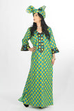 Blue Green Caftan with embroidery and stones with Scarf
