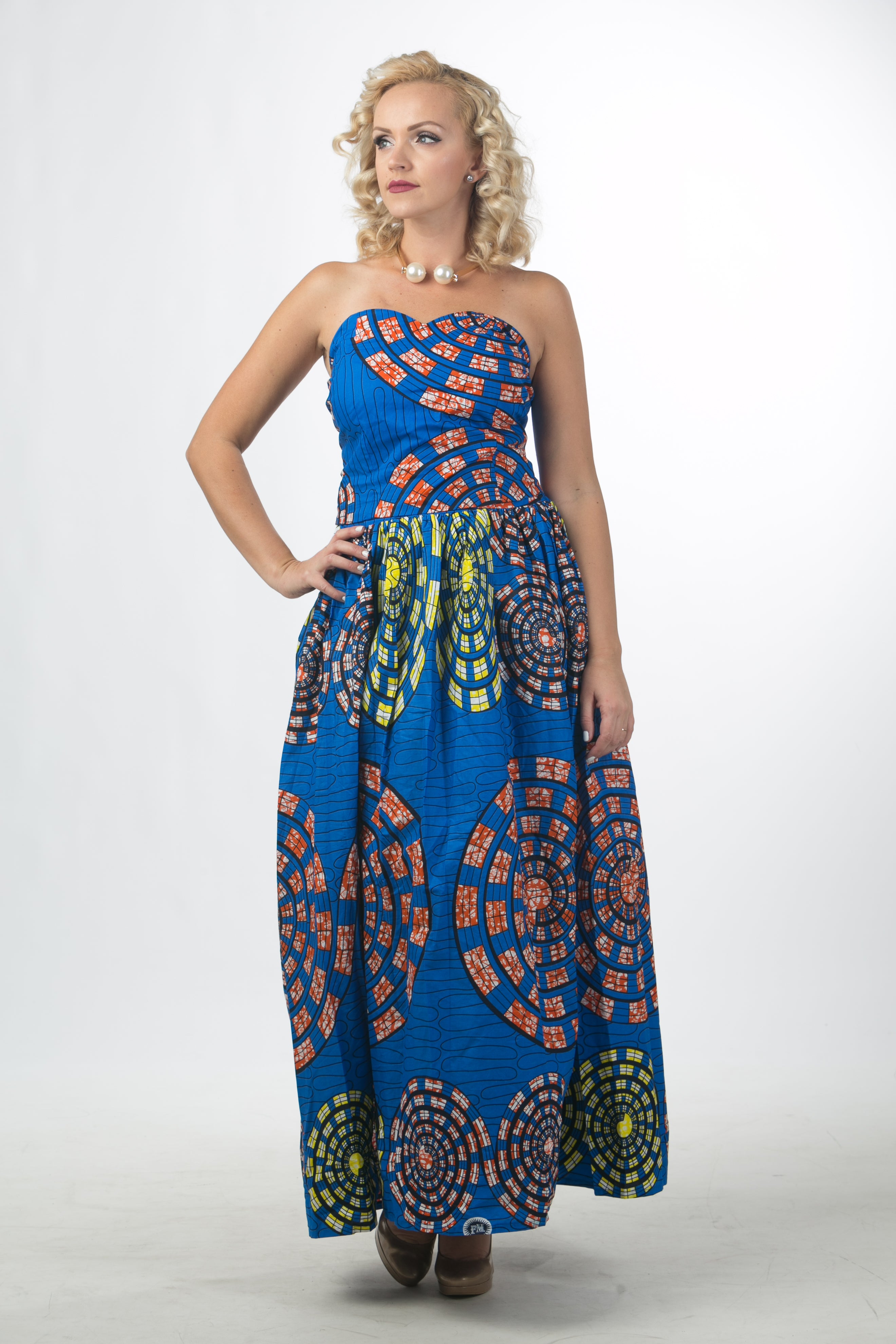 Blue background gathered Skirt with a Tube Crop Top