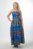 Blue background gathered Skirt with a Tube Crop Top