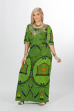 Green Maxi Gown with peach Embellished with Open Neck