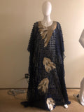 Navy Blue Lace Caftan with Golden Embroidery and Embellishment
