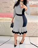 Polka Dot Print Mermaid Hem Work Dress